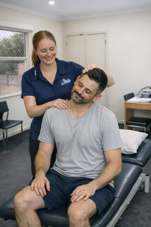 Therapist treating a patient’s neck and shoulders