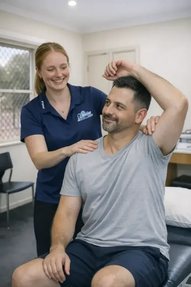 Therapist treating a patient’s shoulder